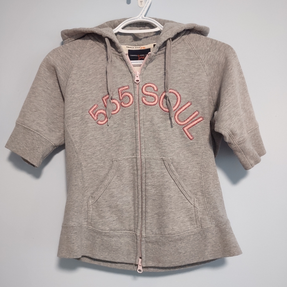 Triple Five Soul Gray and Pink Zip-Up Hoodie